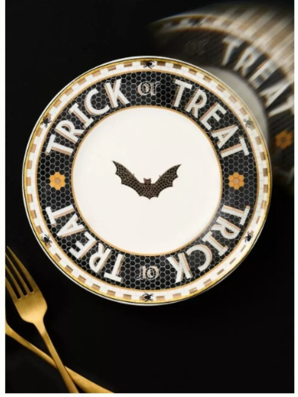Anthropologie Bistro Tile Stoneware Dessert Plate: Halloween Edition - Bat - NWT